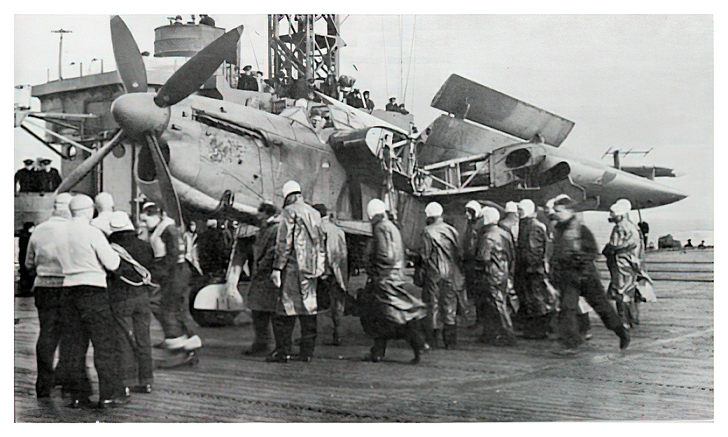 A Barracuda of No.821 squadron aboard PUNCHER for a period of deck landing practice and exercises at the end of November 1944.